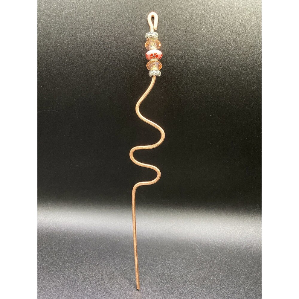 Hammered Copper & Pink Bead Plant Stake by Succulent Metals Welded Artistry